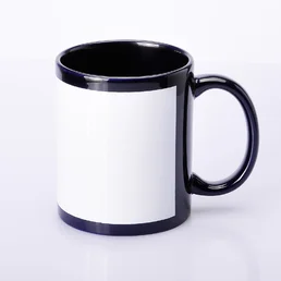 Black Mugs with Large White Sublimation Window Cylindrical 330ml