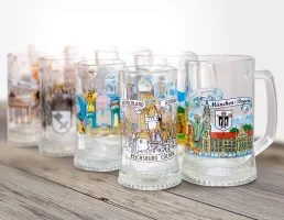 Assorted Wholesale Souvenir Beer Mugs - High-Quality Glass, Various Shapes and Sizes