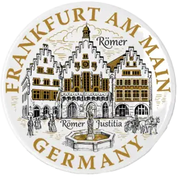 Keramikplatte 65 mm Souvenir Kühlschrankmagnet verziert mit einem Hochtemperatur-Aufkleber (MP) Frankfurt Römerberg Ostzeile