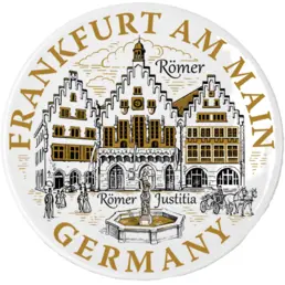 Keramikplatta 65 mm Souvenir Kylskåpsmagnet Dekorerad med en Högtemperaturdekal (MP) Frankfurt Römerberg Östzeile
