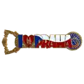 Kovový magnet ve tvaru otvíráku na láhve s nápisem I ♥ Praha a motivem orloje. Stylový suvenýr z Prahy pro velkoobchodní distribuci B2B, CHK-MM-038-2.