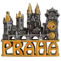 Kovový magnet s motivem historických památek města Praha, vyrobený v elegantním provedení se zlatými detaily. Stylový turistický suvenýr pro velkoobchodní distribuci B2B, CHK-MM-019-2.