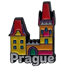 Kovový pin Praha CHK-ZN-001 – stylizovaná věž a nápis Prague, Suvenix, velkoobchod