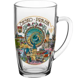 Skleněný hrnek Praha 400 ml CHK-CG-023, motiv Staroměstského orloje, Suvenix, velkoobchod