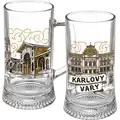 Skleněný pivní korbel s objemem 330 ml v bronzovém provedení s motivem města Karlovy Vary. Stylový turistický suvenýr pro velkoobchodní distribuci B2B, CHK-G-086.