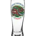 Skleněný pivní korbel o objemu 500 ml s barevným potiskem panoramatu města Český Krumlov. Originální turistický suvenýr pro velkoobchodní distribuci B2B, CHK-G-112.