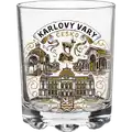 Skleněný stakan o objemu 250 ml v bronzovém provedení s motivem Karlových Varů. Turistický suvenýr vhodný pro velkoobchodní distribuci B2B, CHK-GG-047.