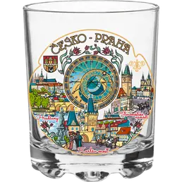 Sklenice na whisky Praha CHK-GG-003 – suvenýr s dekorem Staroměstského orloje, vyrobeno v Evropě, Suvenix, velkoobchod