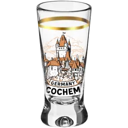 Gold striped souvenir shot glass X-shape 25ml WG-009 Cochem castle
