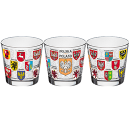 Kieliszki szklane 50ml WG-013 kalka 8 kolorów Herby województw Polski