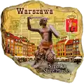 Magnes ceramiczny w kształcie mapy Polski drukowany (PP) Rynek Starego Miasta Pomnik Syrenka Kamieniczki