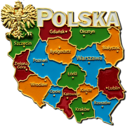 Magnesy metalowe z emaliami kolorowe (MM) Mapa Województwa polskie