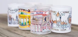 European Cityscape Souvenir Mugs: Clear Glass, Frosted Glass, and Ceramic Designs in Various Styles