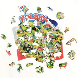Drewniane Puzzle Mapa Polski – 133 Elementy z Zabytkami i Zwierzętami POL-PZ-001