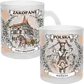 Kubek szklany matowy 300 ml Zakopane w kolorze brązu z motywami Krupówek i Harnasia – regionalna pamiątka turystyczna hurtowo B2B, POL-CP-103