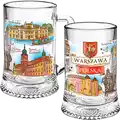 Kufel szklany 330 ml Warszawa z kolorową panoramą stolicy i zabytkami – klasyczna pamiątka turystyczna hurtowo B2B, POL-G-175