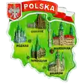 Magnes polirezynowy mapa Polski ręcznie malowany POL-P-004 - zabytki Gdańsk Warszawa Kraków Wrocław Poznań pamiątka hurtowo