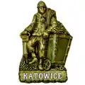 Polirezynowy magnes ręcznie malowany przedstawiający górnika z wagonikiem węgla – pamiątka z Katowic, idealna do sprzedaży hurtowej B2B, POL-P-830.