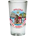 Szklana kieliszek 28 ml z motywem Trójmiasta (Gdynia, Gdańsk, Sopot). Pamiątka turystyczna dla hurtowej dystrybucji B2B, POL-WG-2474.