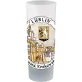 Matowa szklana kieliszka 50 ml w brązie z motywem miasta Lublin – elegancka pamiątka turystyczna i produkt do sprzedaży hurtowej B2B, POL-WG-2245.