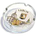Szklana popielniczka 10,6 cm z motywem Bramy Krakowskiej w Lublinie – elegancka pamiątka turystyczna i praktyczny souvenir dla hurtowni B2B, POL-AS-035.