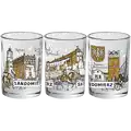 Szklany kieliszek 50ml z panoramicznym nadrukiem przedstawiającym Ratusz, Zamek Królewski i Bramę Opatowską w Sandomierzu, produkt turystyczny na sprzedaż hurtową B2B, POL-WG-1127.