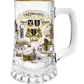 Szklany piwny kufel o pojemności 200 ml z motywem Trójmiasta (Sopot, Gdynia, Gdańsk) w dekoracji w kolorze brązu. Idealna pamiątka turystyczna oraz produkt do hurtowej dystrybucji B2B, POL-G-586.