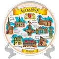 Talerz ceramiczny ścienny 20 cm Gdańsk z panoramą miasta, Fontanną Neptuna i zabytkami – elegancka pamiątka turystyczna hurtowo B2B, POL-MT-028
