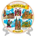 Talerz ceramiczny ścienny 20 cm Wrocław kolorowy z ratuszem, katedrą i krasnalem – barwna pamiątka turystyczna hurtowo B2B, POL-MT-035