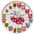 Talerz ceramiczny ścienny 20cm mapa Polski z herbami województw i zabytkami POL-MT-241 - pamiątka suwenir Rzeczpospolita Polska hurtowo