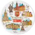 Talerz ceramiczny Warszawa 20cm hurtowo POL-MT-220 - pamiątki warszawskie z Syrenką, Pałacem Kultury, Zamkiem Królewskim dla sklepów z pamiątkami