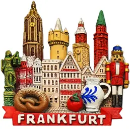 Magnete da frigo in poliresina, souvenir dipinto a mano (P) Collage di Francoforte