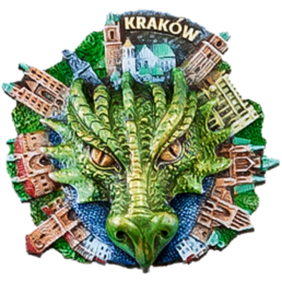 Ręcznie malowane rzeźbione magnesy z polyresinu (P) Kraków Smok oraz zabytki