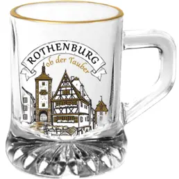 Sklenice ve tvaru poháru se zlatým okrajem 30 ml Suvenýr Rothenburg ob der Tauber