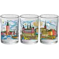 Cylindriskt snapsglas med panoramadekal med collage av Stockholms sevärdheter 50 ml WG-001