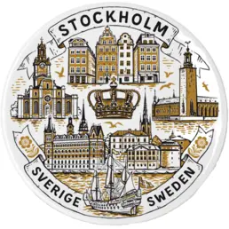 Keramikplatta 65 mm Souvenir Kylskåpsmagnet Dekorerad med en Högtemperaturdekal (MP) Stockholm