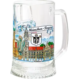 Скляний пивний кухоль з ручкою 500 мл G-005 панорама Мюнхена