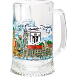 Скляний пивний кухоль з ручкою 500 мл G-005 панорама Мюнхена