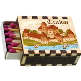 Caja de cerillas de madera contrachapada imán de nevera de recuerdo con la impresión Lituania Castillo de Trakai