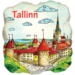 Плиточка-камушек на магните из полирезина с печатью (PP) Таллинн панорама