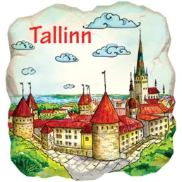Плиточка-камушек на магните из полирезина с печатью (PP) Таллинн панорама