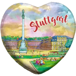 Tisknutelný polymagnet ve tvaru srdce (PP) akvarel Stuttgart Nový palác
