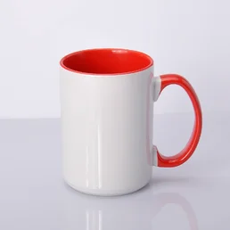 Mugs avec intérieur et anse colorés 450 ml disponibles en 10 couleurs : rouge, noir, rose, orange, vert foncé, vert clair, cobalt, jaune, bordeaux, bleu