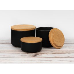 Keramikbehälter für Kerzen 100 ml, 200 ml, 300 ml Glasur „soft touch“ mit Holzdeckel