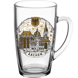 Glass big tall tea mug 400 ml CG-008 souvenir from Aachen
