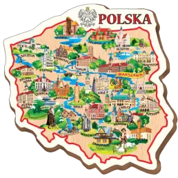 Aimant de réfrigérateur souvenir imprimé en bois (contreplaqué) (DT) Carte de la Pologne