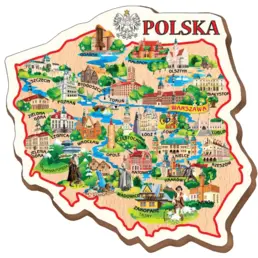 Дерев'яний (фанера) сувенірний магніт з друком (DT) карта Польщі